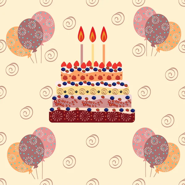 Tarta de cumpleaños con tres velas — Vector de stock