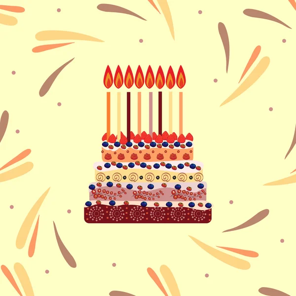 Pastel de cumpleaños con ocho velas. Ocho años. — Vector de stock
