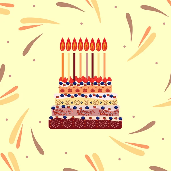 Bolo de aniversário com oito velas. Oito anos. —  Vetores de Stock