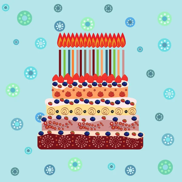 Pastel de cumpleaños con dieciséis velas. 16 años. — Vector de stock