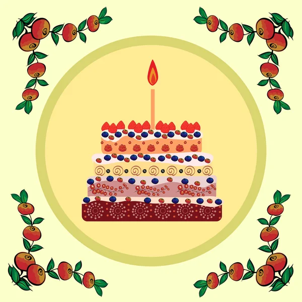 Bir mumlu doğum günü pastası — Stok Vektör