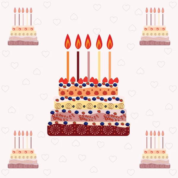 Bolo de aniversário com cinco velas. Cinco anos. —  Vetores de Stock