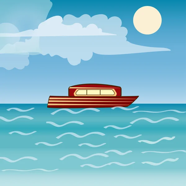 Barco de viaje de transporte marítimo a través del océano marítimo . — Vector de stock