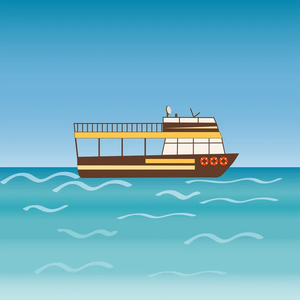 Barco de viaje de transporte marítimo a través del océano marítimo . — Vector de stock