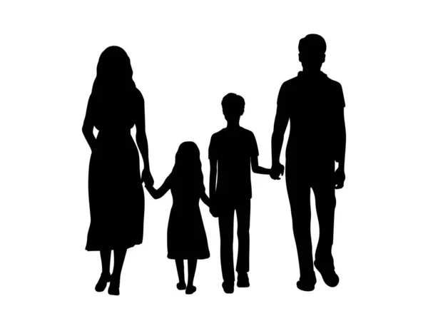 Silhouettes famille père mère fils et fille de dos — Image vectorielle