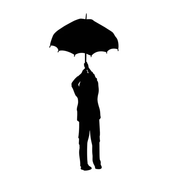 Silhouette little boy standing under umbrella — Stock Vector