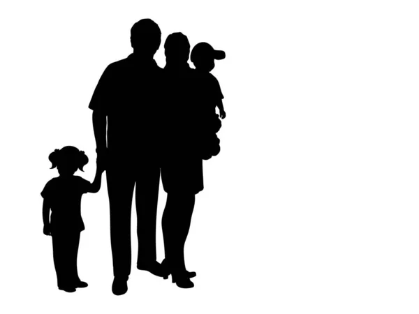 Famiglia Silhouette con due bambini — Vettoriale Stock