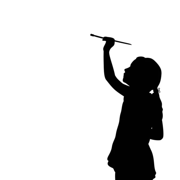 Silhouette petite fille avec brosse dessine l'espace vide sur fond blanc — Image vectorielle