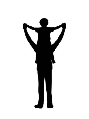 Siluet baba sırtında oğluyla dikiliyor.