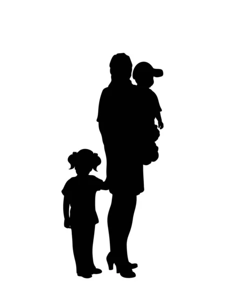 Silhouette madre con due bambini piccoli — Vettoriale Stock