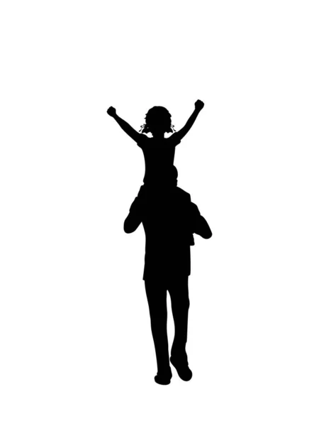 Silhouette père marche avec fille sur les épaules du dos — Image vectorielle