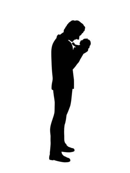 Silhouet gelukkige vader houden pasgeboren baby in de armen — Stockvector
