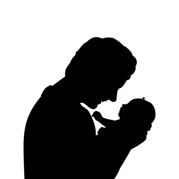 Silhouette happy father holding newborn little baby closeup — Stock Vector