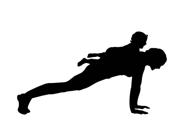 Silhouette de femme faisant du sport avec enfant — Image vectorielle