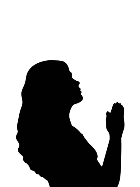 Silueta de mujer rezando de cerca — Vector de stock