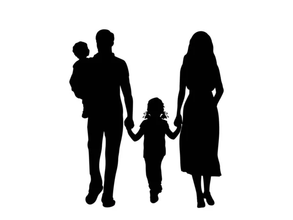 Silhouettes of family father mother daughter and little son in arms — Stock Vector
