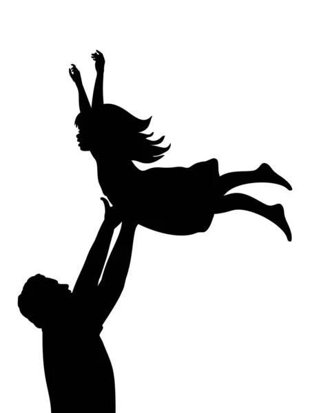 Silhouette Vater wirft Baby-Mädchen hin — Stockvektor