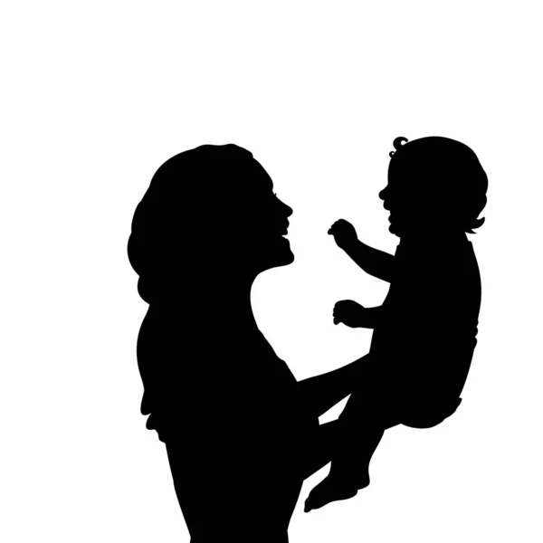 Silhouette happy mother holding newborn baby closeup — Stock Vector