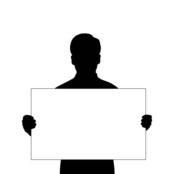 Silhouette Männer hält Banner Plakat leeres weißes Blatt für Text Raum Nahaufnahme — Stockvektor