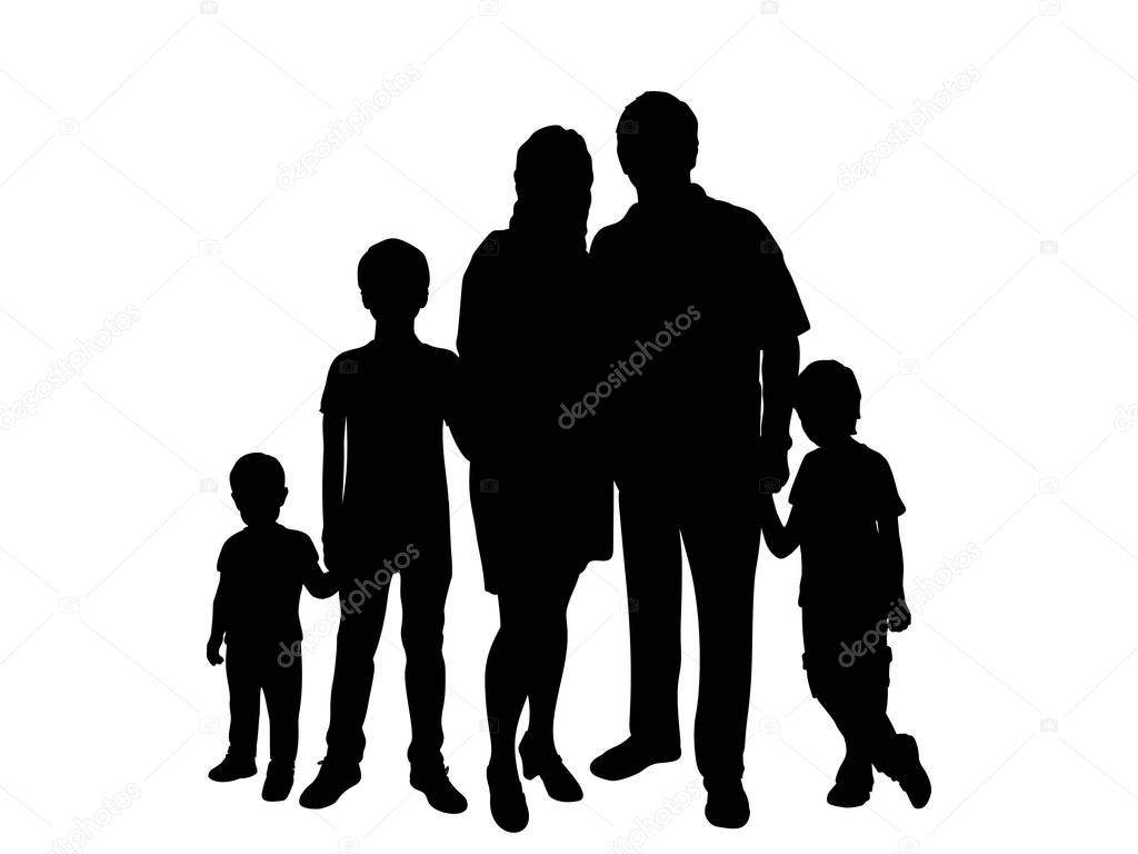 Silhouettes of parents with three sons. Illustration symbol icon