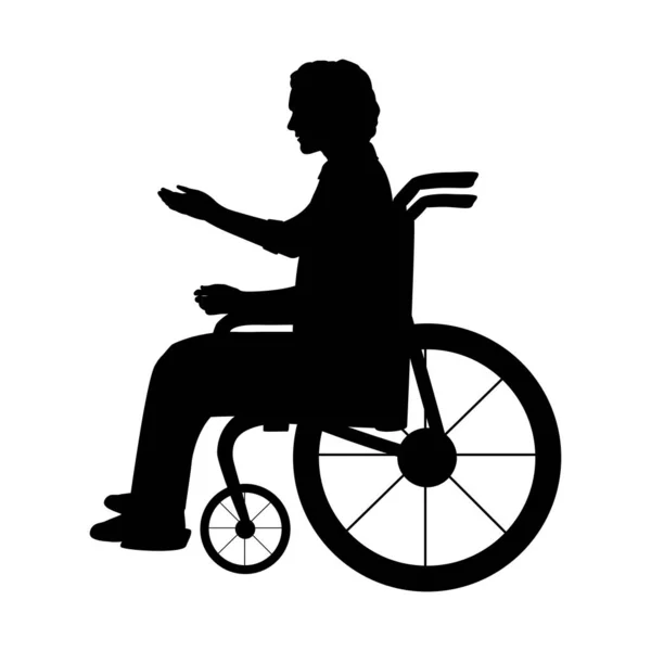 Silhouette homme assis en fauteuil roulant — Image vectorielle