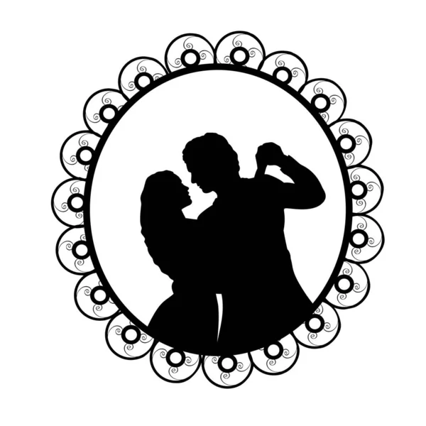 Silhouette in cornice di uomo e donna in danza — Vettoriale Stock