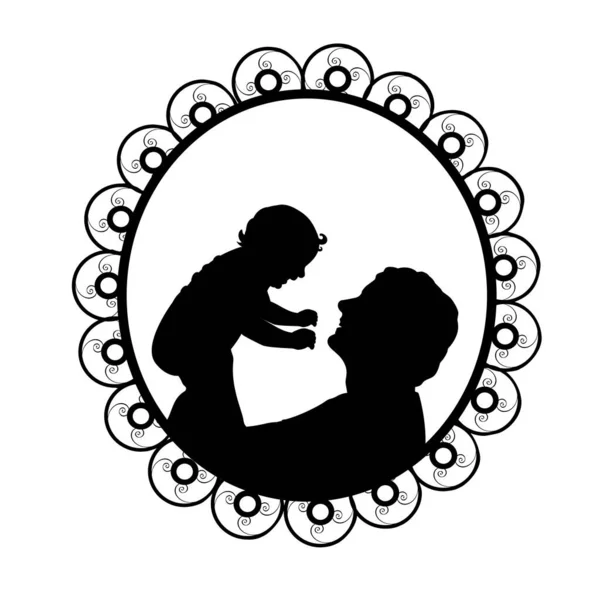 Σιλουέτα στο πλαίσιο του πατέρα εκμετάλλευση νεογέννητο μωρό στον αέρα — Διανυσματικό Αρχείο