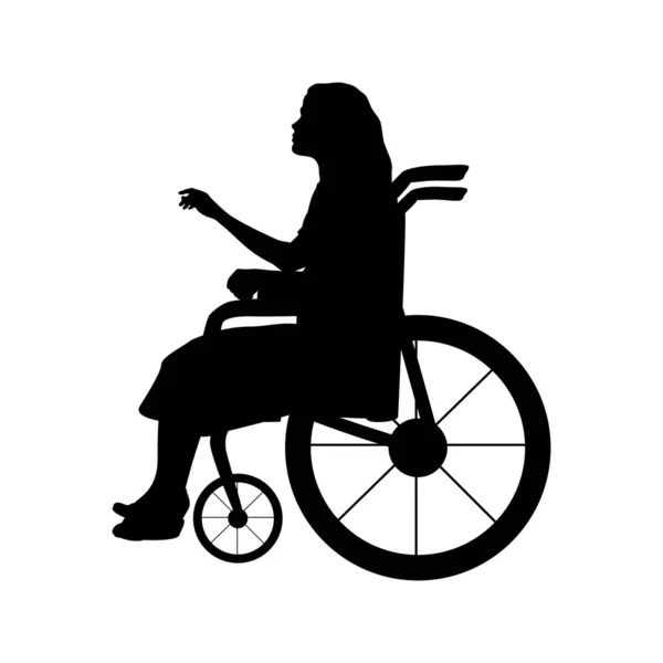 Sylwetka kobieta siedzi na wózku inwalidzkim — Wektor stockowy
