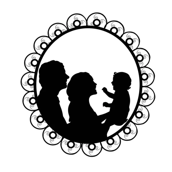 Silueta en marco padre y madre sosteniendo al bebé — Archivo Imágenes Vectoriales