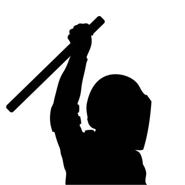 Siluet polis sopayı yakın çekimde salladı