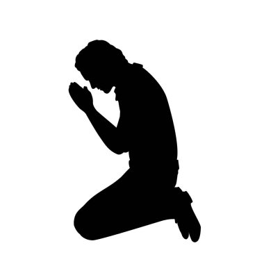 Silhouette of man sitting on her knees praying clipart
