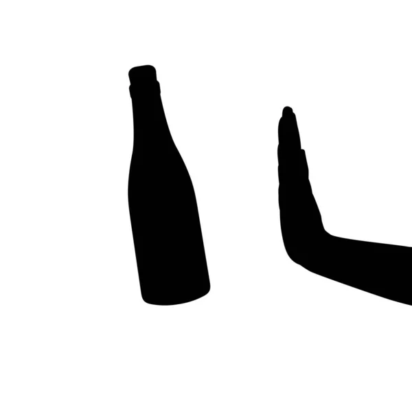 Silhouette hand shows sign no alcohol. Stop alcoholism — 스톡 벡터