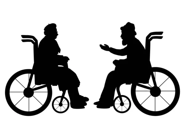 Silhouettes de grands-parents en fauteuil roulant et de grands-mères en fauteuil roulant — Image vectorielle