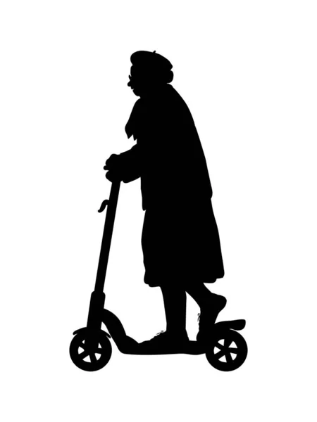 Silueta mujer mayor abuela en el scooter. — Archivo Imágenes Vectoriales