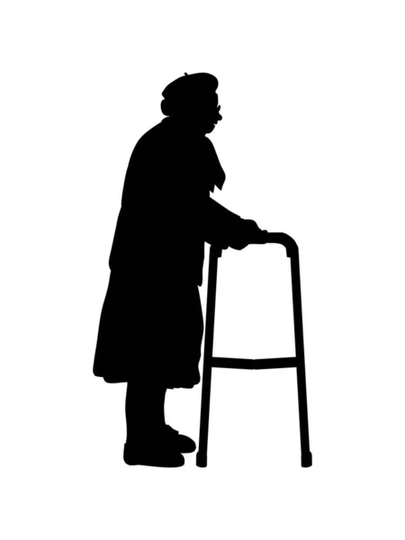 Silhouet senior vrouw oma staan met haar walker — Stockvector
