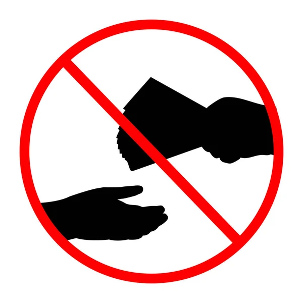 Silhouette hand giving money. Stop corruption sign — Stock Vector