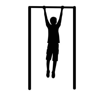Siluet çocuk yatay çubukta spor yapıyor
