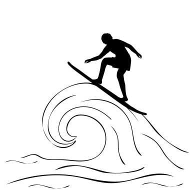 Siluet genç adam sörf yapıyor.