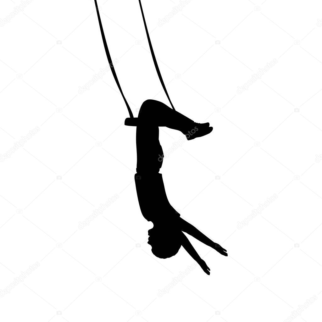 Silhouette boy hanging upside down. Illustration graphics icon