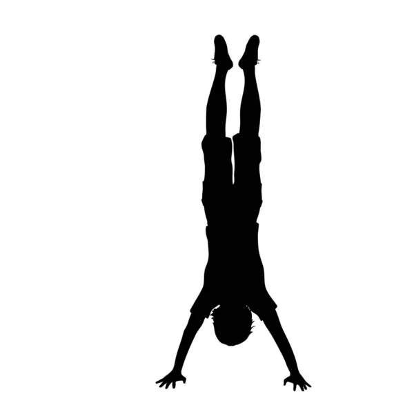 Силуэт мальчик позировать Handstand спорта — стоковый вектор