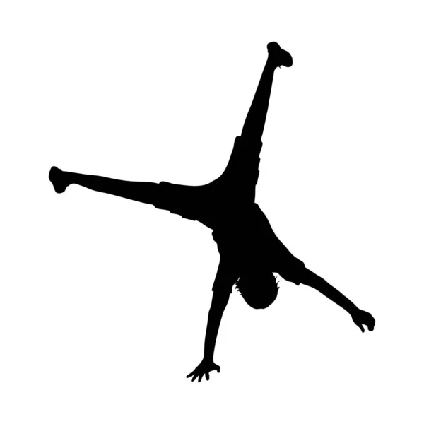 Silhouette Junge steht auf seiner Hand Handstand. — Stockvektor