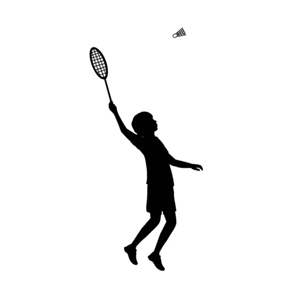 Silhouette Junge spielt Badminton. Symbol sport. — Stockvektor