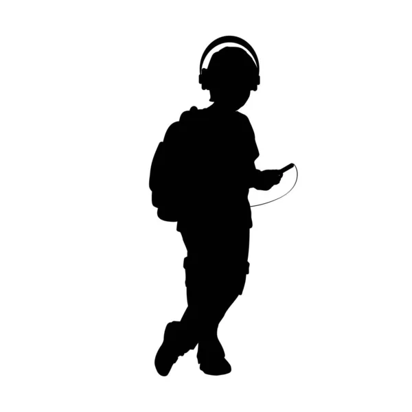 Silhouet tiener jongen luisteren muziek. — Stockvector