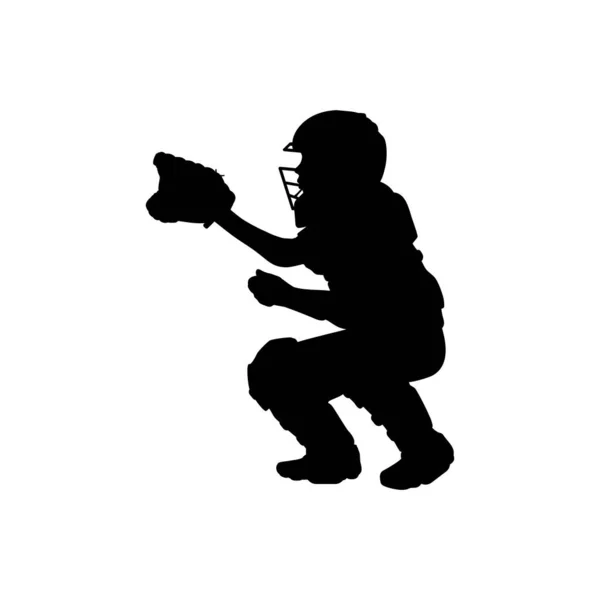 Silhouette boy baseball catcher about to catch ball. Symbol sport — Stock Vector