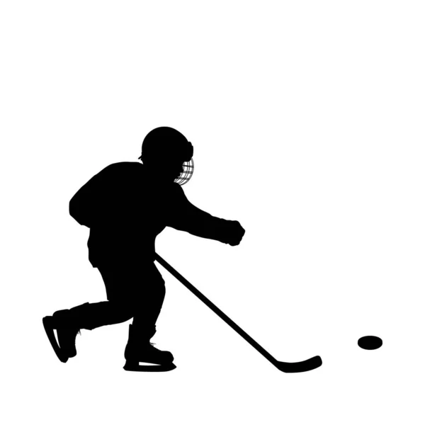 Silhouet boy ijshockeyspeler met stok. Symbolische sport — Stockvector