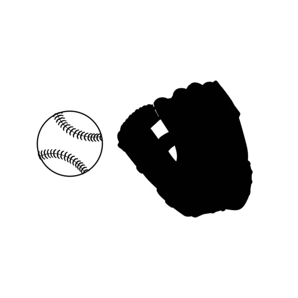Luva de beisebol silhueta e bola. Símbolo desportivo — Vetor de Stock