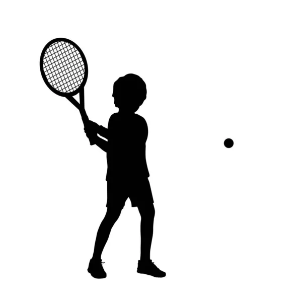 Siluet çocuk tenis oynuyor. Sembol sporu.