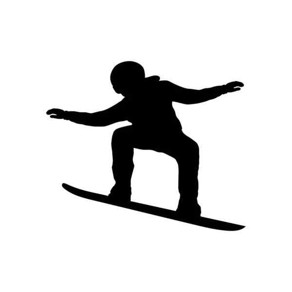 Silhouette jeune homme Snowboarder. Snowboard sports d'hiver extrême — Image vectorielle