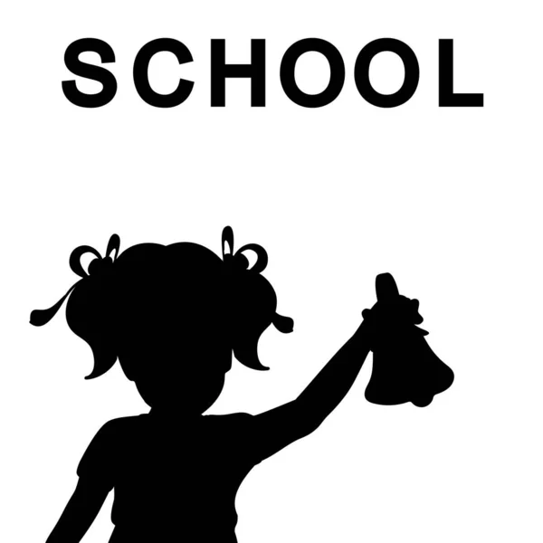 Silhouette fille avec cloche, gros plan. Retour à l'école — Image vectorielle