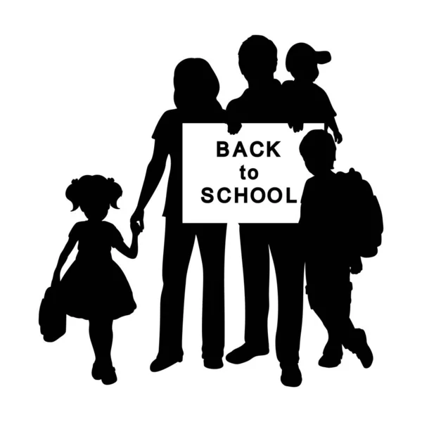 Exploitation familiale Silhouettes Bannière retour à l'école. — Image vectorielle